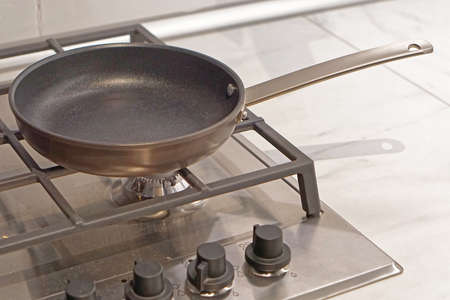 Non stick pan at gas burning stove