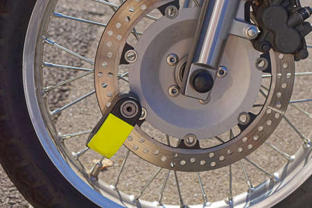 Disc brake lock with alarm motorcycle safetyの写真素材
