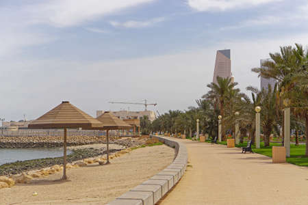 Empty promenade coast walk during day in Kuwaitの写真素材