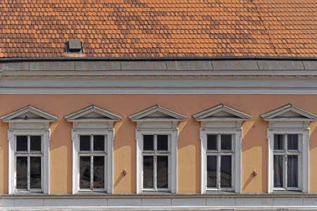 Five windows at old building architecture Balkans