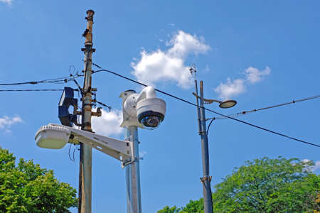 Safety cctv dome camera with link in city