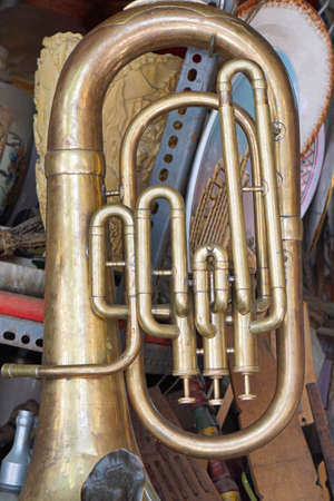 Euphonium brass musical instrument at antique market Greeceの写真素材