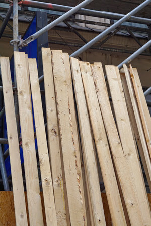 Plank wood board at construction site