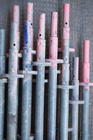 Scaffolding structure pipes at construction siteの写真素材