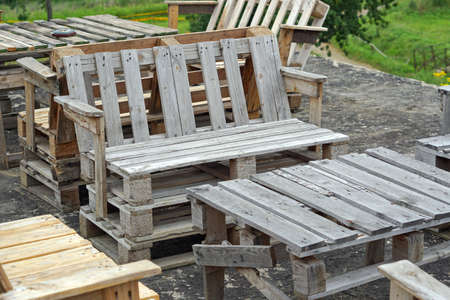Bench made from used cargo pallets recycling