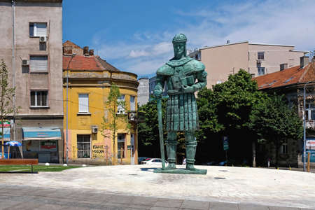 Belgrade, Serbia - July 5, 2021: New bronze statue of Despot Stefan Lazarevic Historic landmark at city square.のeditorial素材