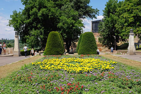 Belgrade, Serbia - July 5, 2021: Beautiful flowers garden in Kalemegdan park at hot summer day.のeditorial素材