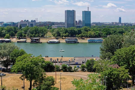 Belgrade, Serbia - July 5, 2021: Belgrade cityscape view from Kalemegdan park hot summer day.のeditorial素材