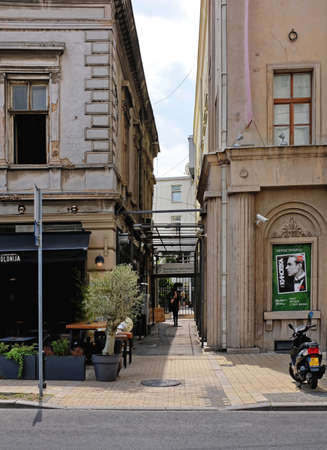Belgrade, Serbia - July 5, 2021: Passage way entry to philharmonic orchestra hall in Belgrade city.のeditorial素材