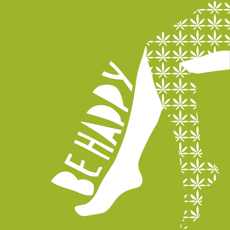 Conceptual vector illustration: sexy female legs with cannabis leaf print stockings on. Text Be Happy.  Could be used as poster, printed material template, placard, music album cover etc.の写真素材