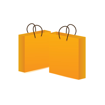 Yellow shop bag isolated. Vector icon of a paper shopping mall bags.の写真素材