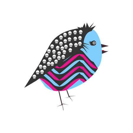 Cute tiny spooky monster bird with skulls. Vector minimalistic illustration for halloween party.の写真素材