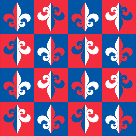 Red, Blue and White The Fleur de Lis or Flower de Luce seamless pattern. Background with royal French lily is great for perfume packaging, wallpaper, luxury restaurant menu cover.の写真素材
