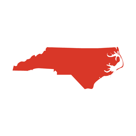 State of North Carolina vector red map silhouette. NC state shape icon. Outline contour map of North Carolina.のイラスト素材