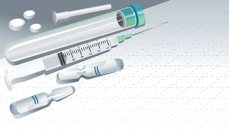 Gray background with medical supplies for injection.のイラスト素材
