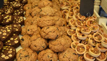 Cookies in a shop window in a confectionery shop.