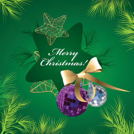 Green background with Christmas decorations, pine branches and a place for text.のイラスト素材