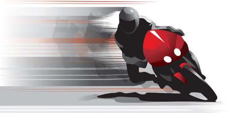 Motorcycle racer on a black and red motorcycle in motion, front view. Vectorのイラスト素材
