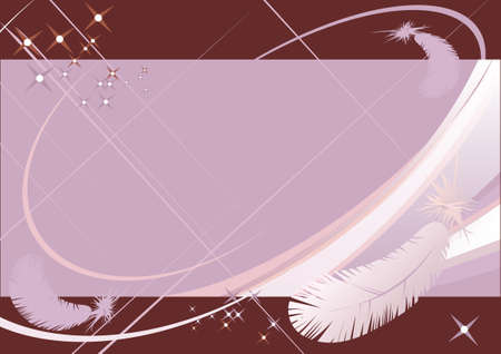 Lilac background with flying feathers and twinkling stars. Vector.のイラスト素材