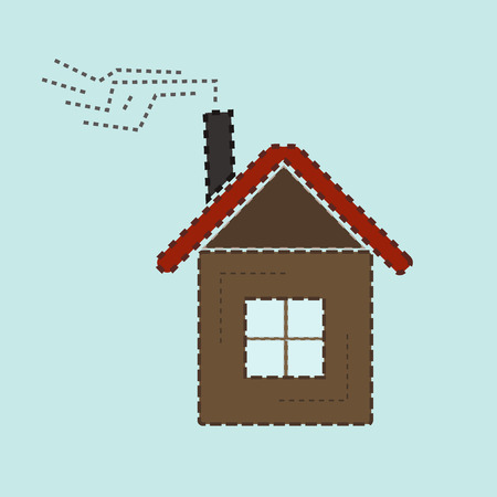House Icon with Red Roof and Smokeのイラスト素材