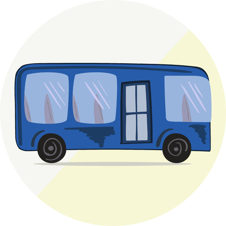 Cute cartoon hand drawn blue bus iconのイラスト素材