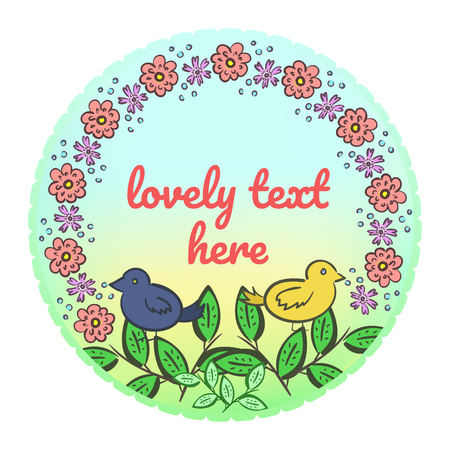 Cute floral card with birds for invitationsのイラスト素材