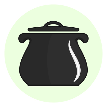 Black outline cooking pot icon, kitchen casserole symbolのイラスト素材