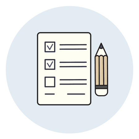 Flat pencil and paper icon, check list, exam test with choiceの写真素材
