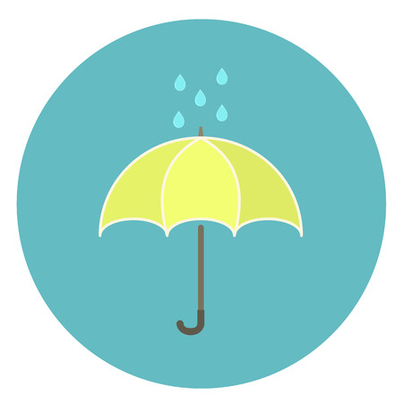 Cute flat yellow umbrella icon with rain drops, rainy weather iconのイラスト素材