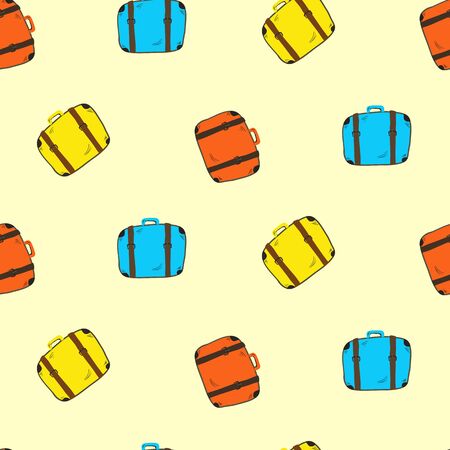 Cute colorful seamless suitcases pattern. Hand drawn blue, red and yellow travel bagsのイラスト素材
