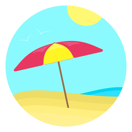 Colorful flat summer sun umbrella on the sea beachのイラスト素材