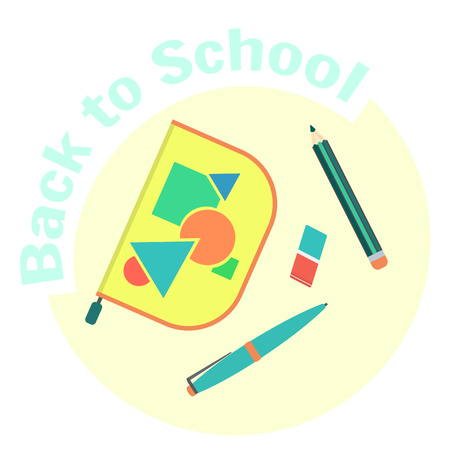 Flat style colorful vector pen case, pencil, pen and eraser.のイラスト素材