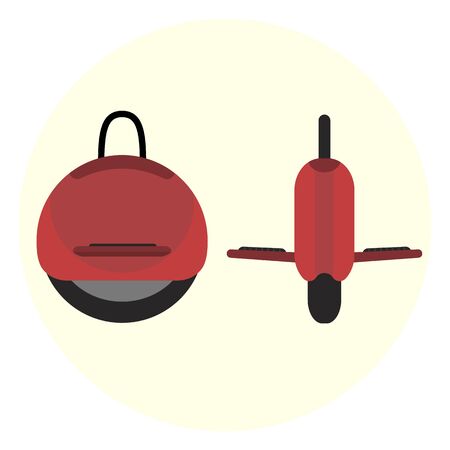 Flat red self-balancing electric unicycle icon. Monocycle transport symbol. Modern alternative youth city transport. Ecological fashion teenager transport, isolated symbolのイラスト素材