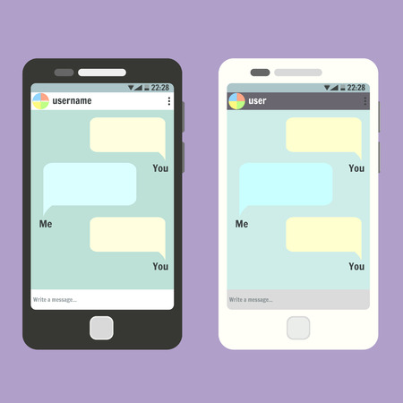 Flat vector smartphone with open social network messanger app with post place for text. Phone mockup template for message conversation design, banner, webのイラスト素材