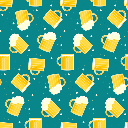 Cute colorful oktoberfest seamless pattern with tasty beer pints. Nice color traditional german oktoberfest holiday texture for textile, wrap paper, wallpaper, background, surface, coverのイラスト素材