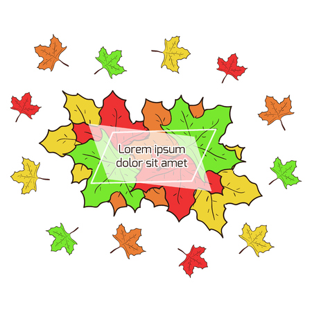 Autumn maple leaves frame with place for text. Nice colorful vector frame for fall offers, advertisement, saleのイラスト素材