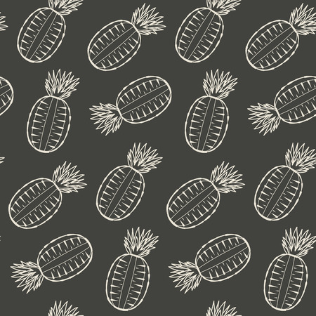 Monochrome black and white outline split in a half pineapple seamless pattern. Fashion ananas texture for textile, wrapping paper, covers, banners, background, wallpaperのイラスト素材