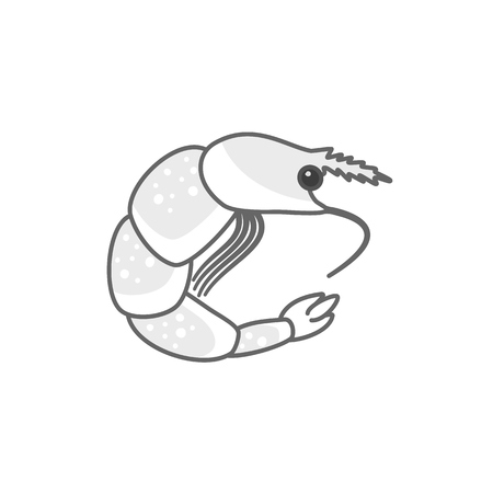 Flat vector monochrome shrimp symbol. Isolated outline prawn icon for seafood asian and menu design, banner, advertisement, packaging, cover, logotypeのイラスト素材