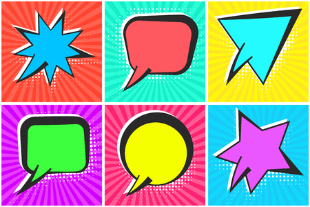 Set of cute colorful comic speech bubbles with white shadows in pop art style.のイラスト素材
