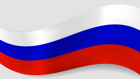 Abstract vector wavy Russian flag background. Ribbon with white, blue, red russian flag colors for national holidays and events banners designのイラスト素材