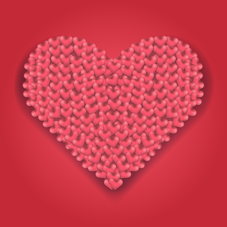 Big red heart made of hearts with shadow. Elegant love decorating symbol for Valentine's day greeting cards, 14 february celebrating posters, marriage and lovely events designのイラスト素材