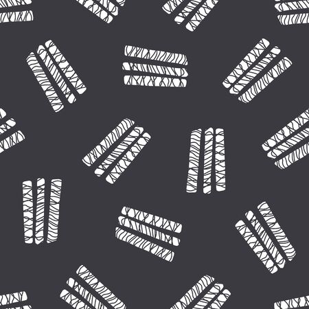 Abstract black and white seamless pattern with doodle striped geometric shapes. Trendy vector texture with hand drawn spiral elements for textile, wrapping paper, surface, background, wallpaperのイラスト素材