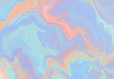 Delicate pastel blue and orange horizontal wavy marble background. Tender light vibrant colors...