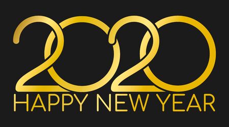 Flat vector gold color 2020 happy new year number on dark background for winter seasonal holidays...