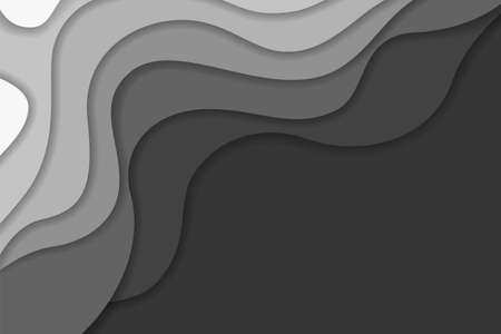 Abstract light and dark gray wavy shapes paper cut background. Elegant 3d layered illustration, white to black waves concept for banner, wallpaper, trendy cutout coverのイラスト素材