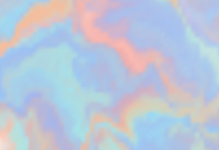 Delicate pastel blue and orange horizontal wavy marble background. Holographic vibrant colors...