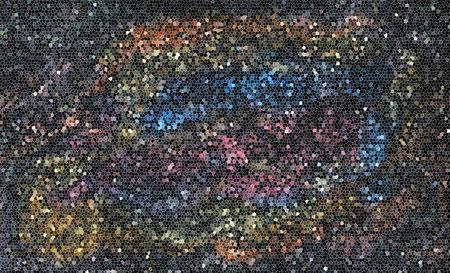 Bright colors futuristic Nebula glittering mosaic on dark background. Shiny cosmic textured...