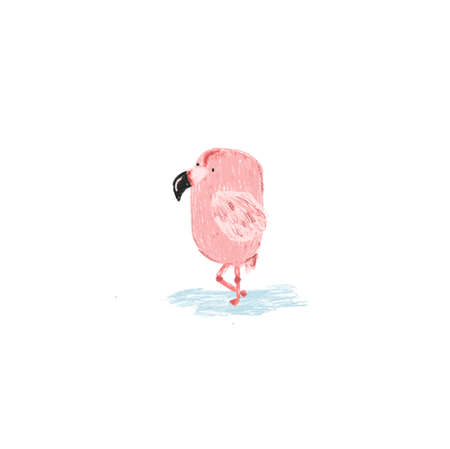 Cute sketch hand drawn color flamingo illustrationの写真素材