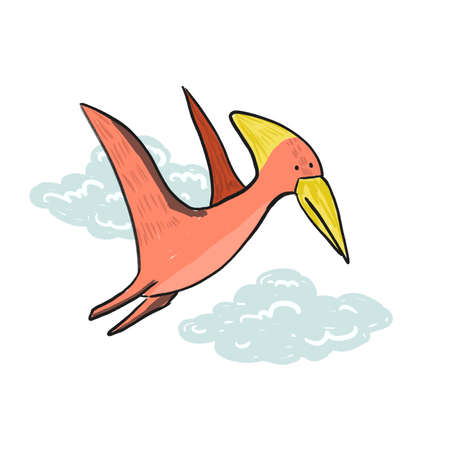 Cute hand drawn color pteranodon illustrationの写真素材