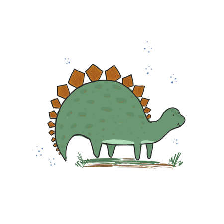 Cute hand drawn color stegosaurus illustrationの写真素材